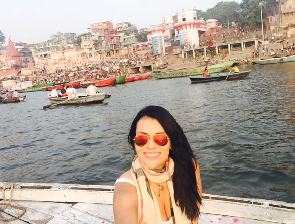 Martha Gudino enjoying morning boat ride at river Ganges Varanasi